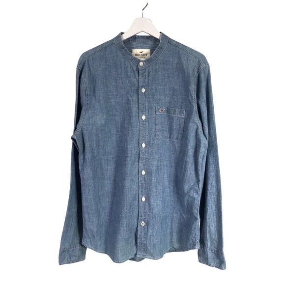 !SOLD! HOLLISTER Men’s Shirt Long Sleeves Button Up size Large Denim Wash Cotton - Picture 3 of 9